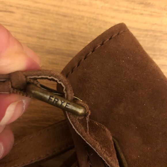 Frye Dani Shield Sling Peep Toe Ankle leather suede cognac tan Booties, 9.5 - Picture 15 of 16